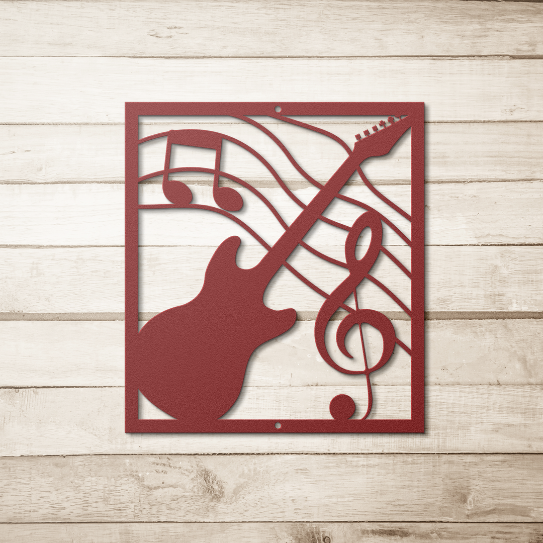 Guitar Themed Metal Wall Art - Indoor Outdoor Music Decor