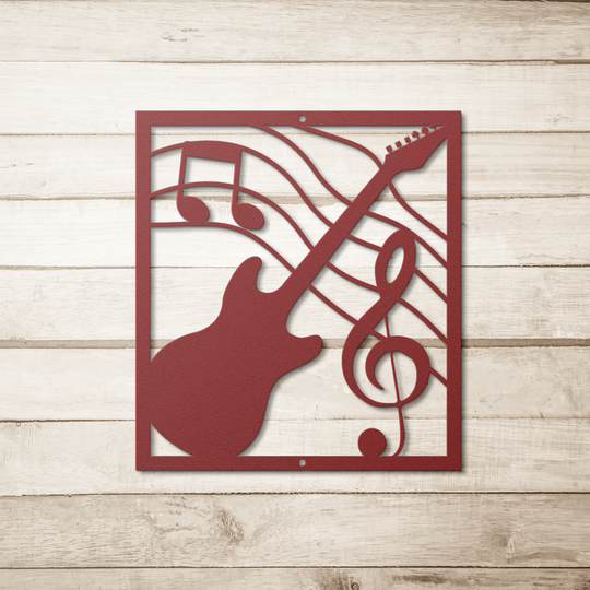 Guitar Themed Metal Wall Art - Indoor Outdoor Music Decor