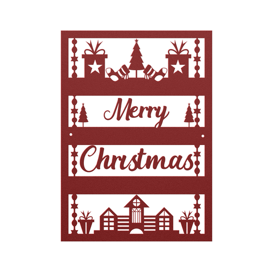 Festive Merry Christmas Metal Sign - Holiday Wall Decor