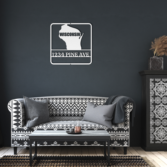 Wisconsin Custom Metal Address Sign - Personalized Outdoor Decor