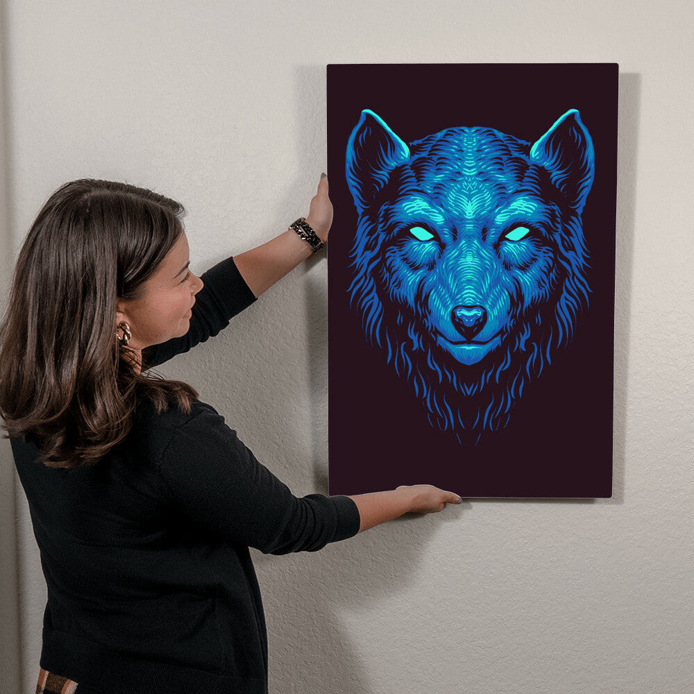 Blue Wolf Vector Style High Gloss Metal Art Print