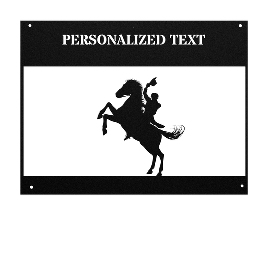 Die-Cut Metal Signs personalized featuring bucking horse and rider