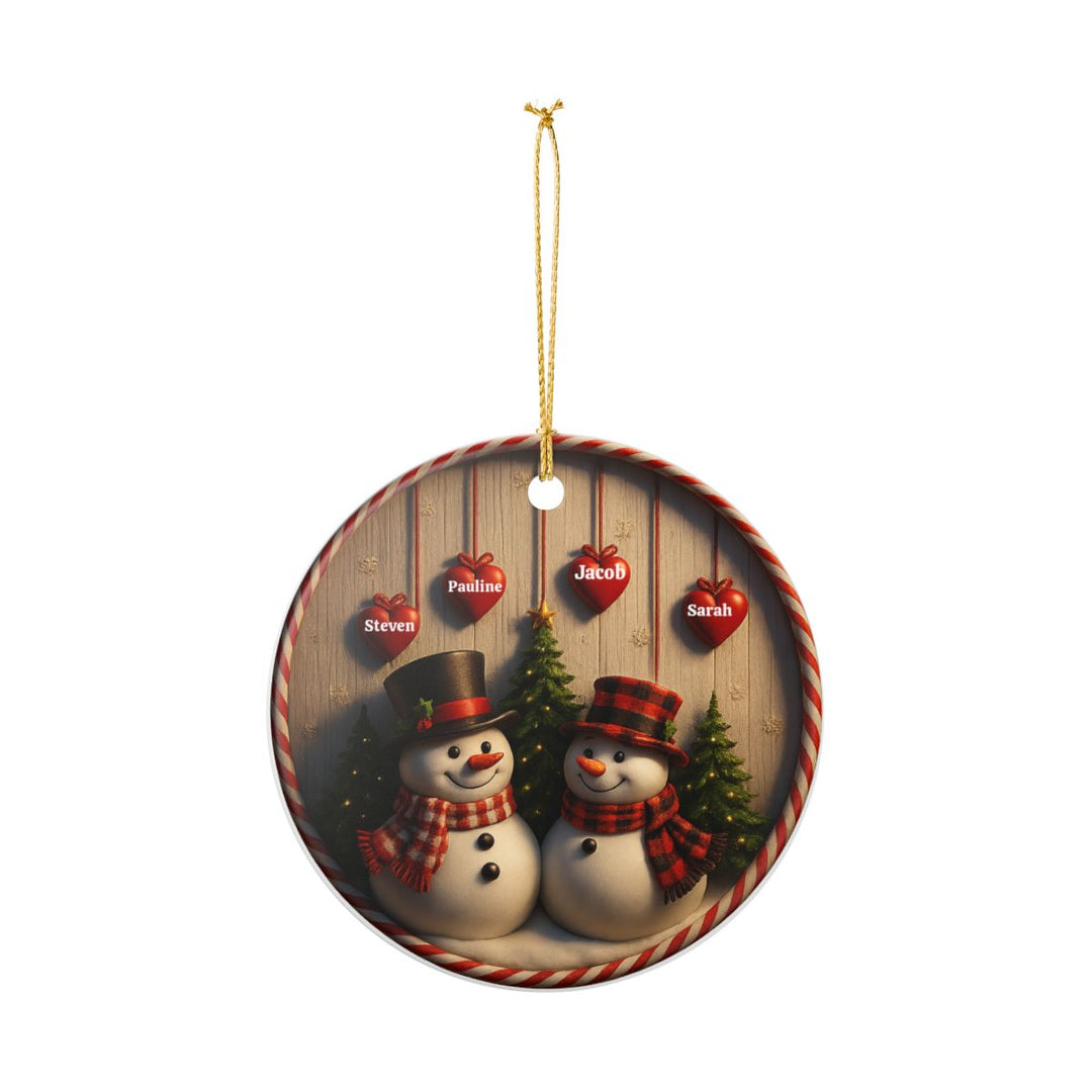 Personalized Snowman Couple Ceramic Ornament ,3d effect