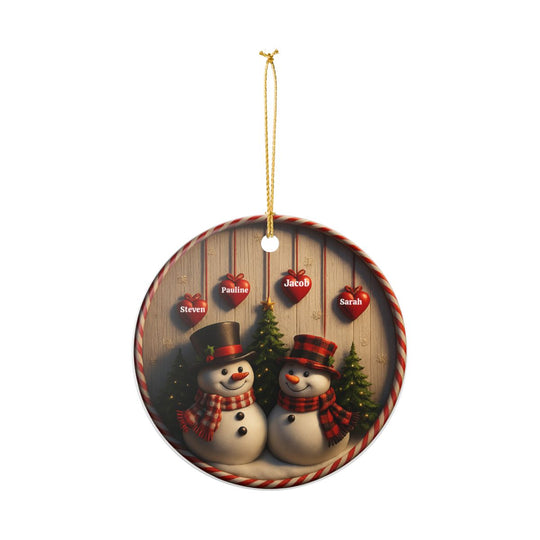 Personalized Snowman Couple Ceramic Ornament ,3d effect