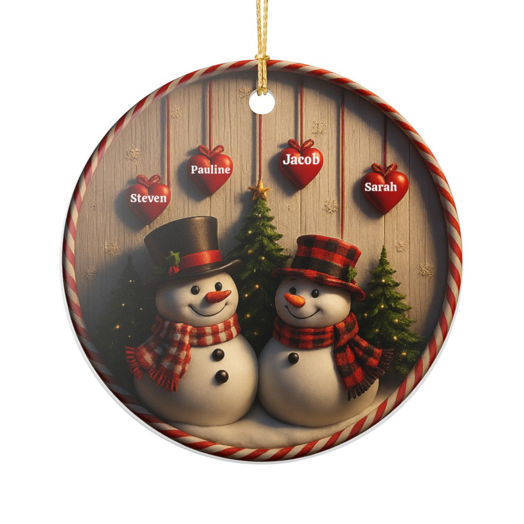 Personalized Snowman Couple Ceramic Ornament ,3d effect