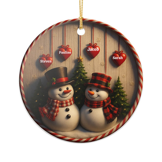 Personalized Snowman Couple Ceramic Ornament ,3d effect