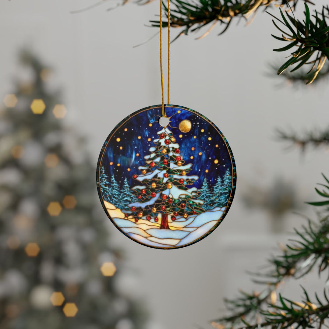 Faux Stained Glass Christmas Tree Ceramic Ornament