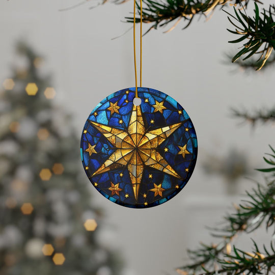 Faux Stained Glass Christmas Tree Ceramic Ornament
