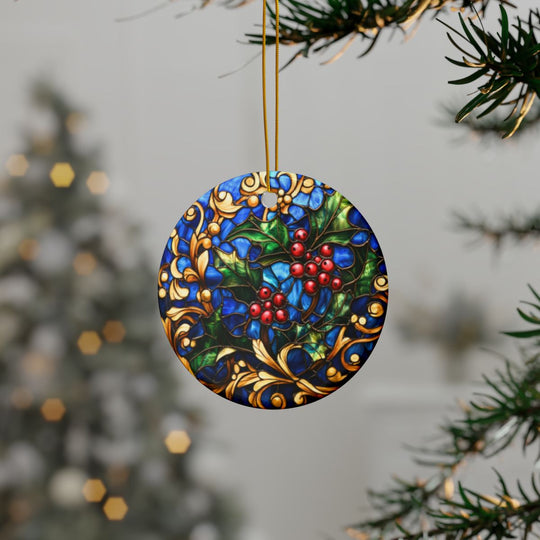 Faux Stained Glass Christmas Tree Ceramic Ornament