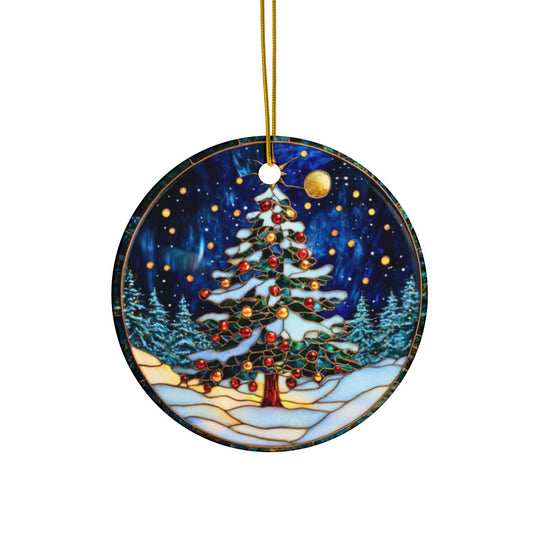 Faux Stained Glass Christmas Tree Ceramic Ornament