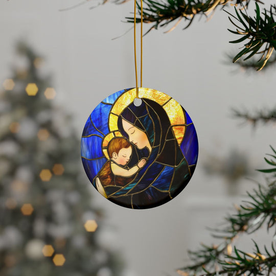 Faux Stained Glass Christmas Tree Ceramic Ornament