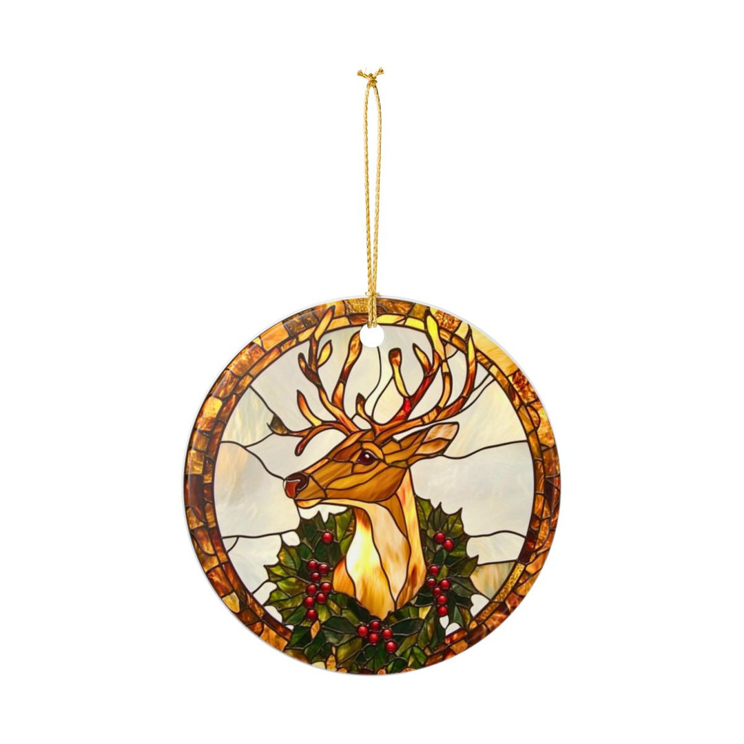 Stained Glass Reindeer Ornament - Holiday Ceramic Decor