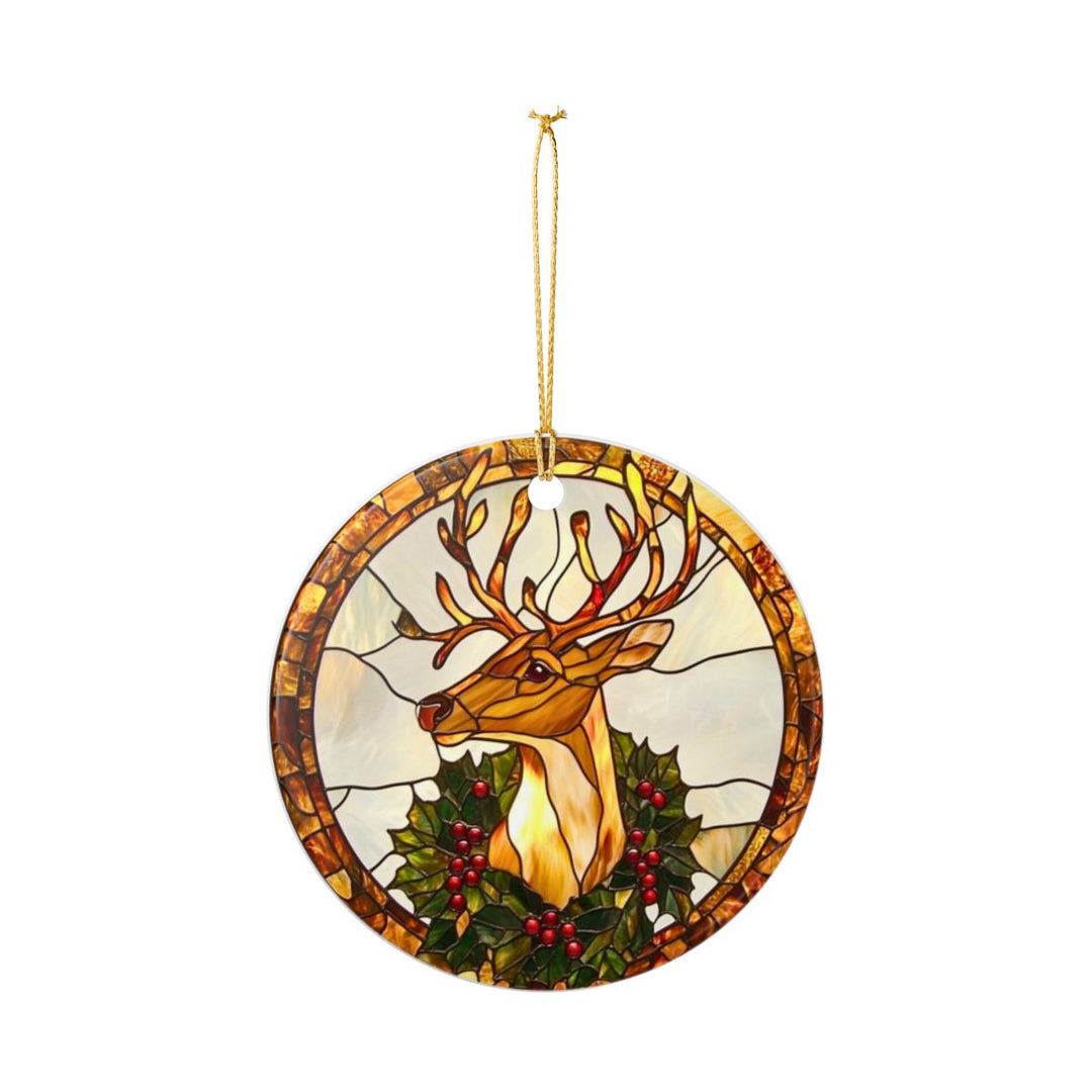 Stained Glass Reindeer Ornament - Holiday Ceramic Decor