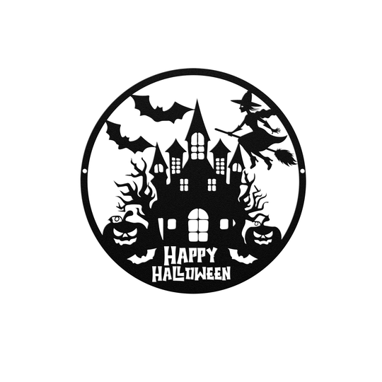 Happy Halloween Haunted House Metal Wall Art Sign