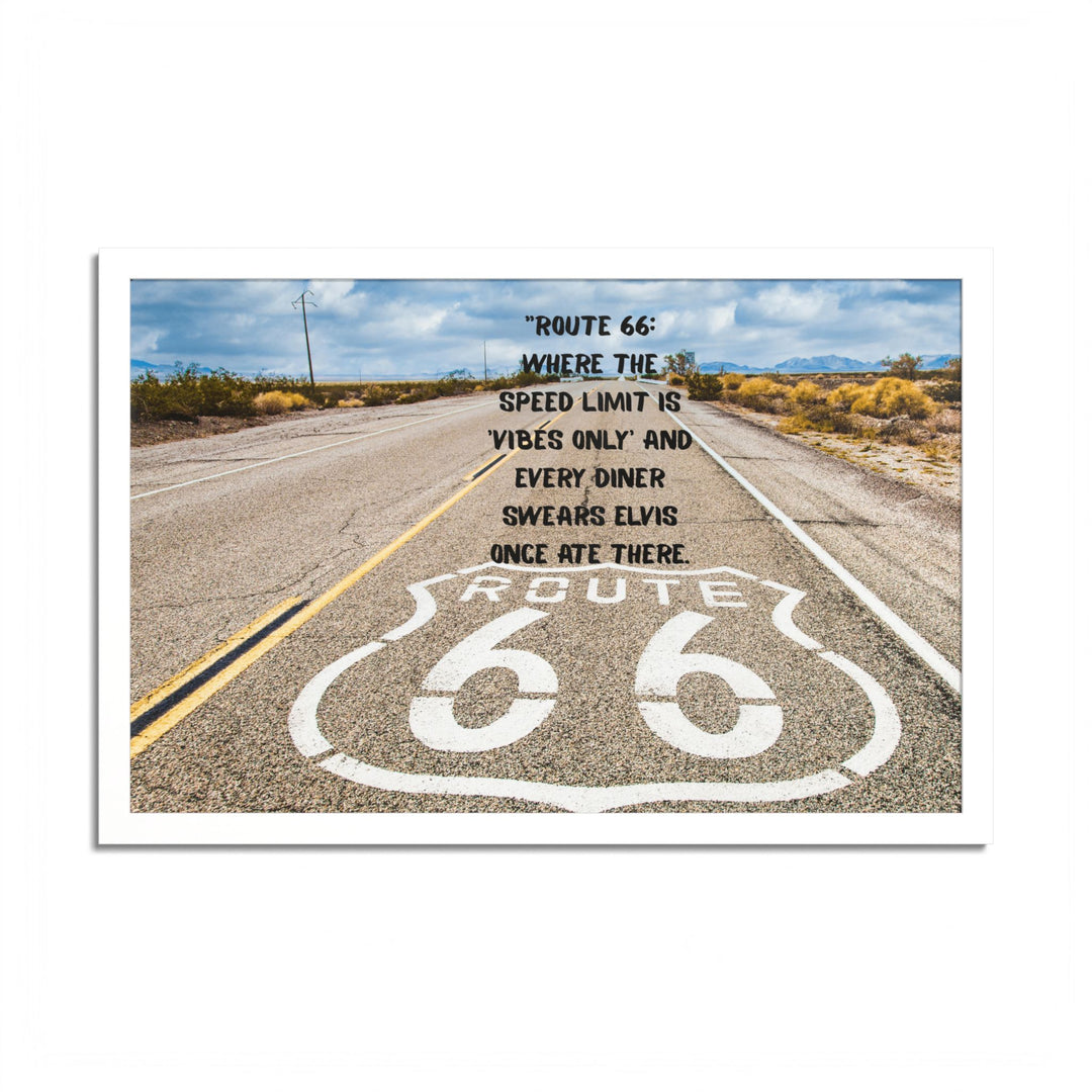Framed Route 66 Road Trip Wall Art with Funny Travel Quote