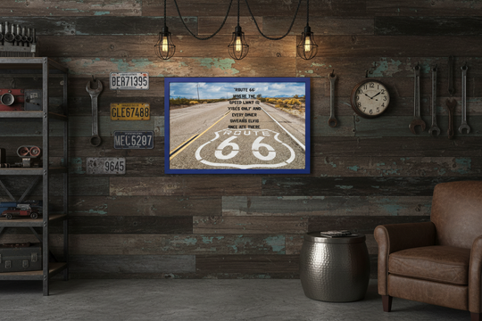 Framed Route 66 Road Trip Wall Art with Funny Travel Quote