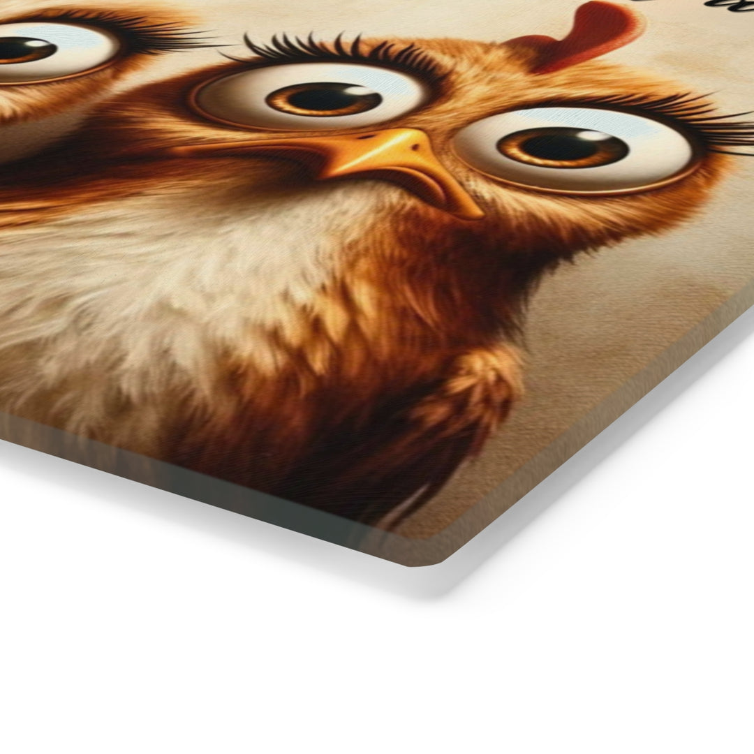 Funny Glass Cutting Board - Cartoon Chickens Design