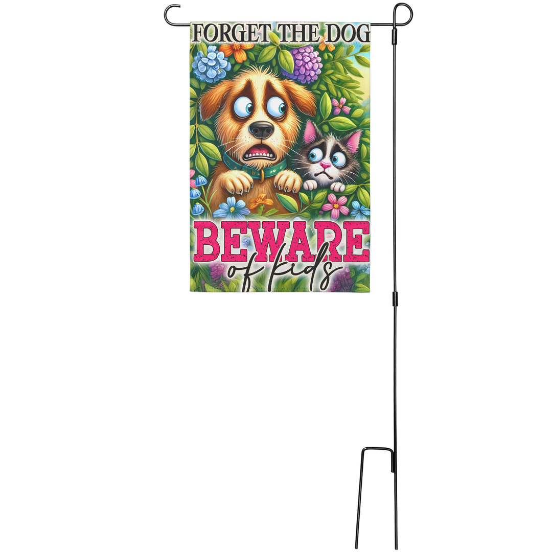 Funny Garden Flag - Forget the Dog, Beware of Kids Humorous Decor