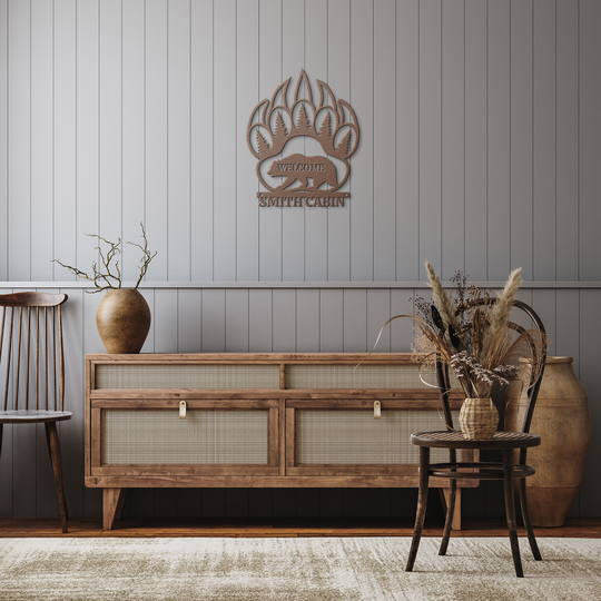 Personalized Bear Paw Metal Sign for Cabins