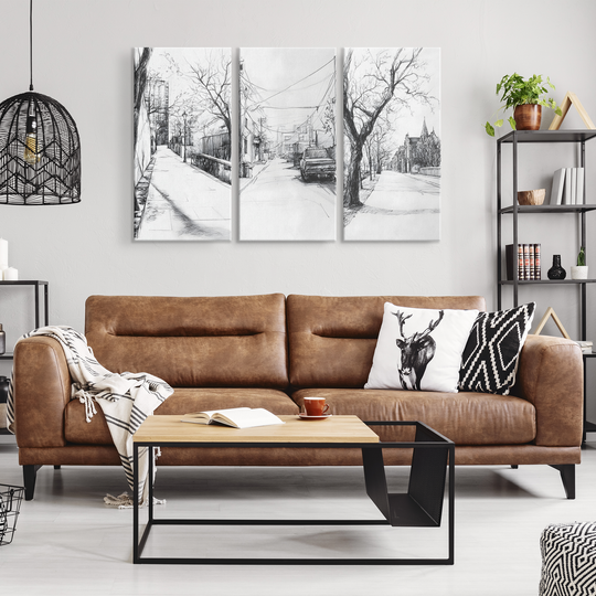 Charcoal Sketch style  Urban Canvas Art - 3 Piece Set