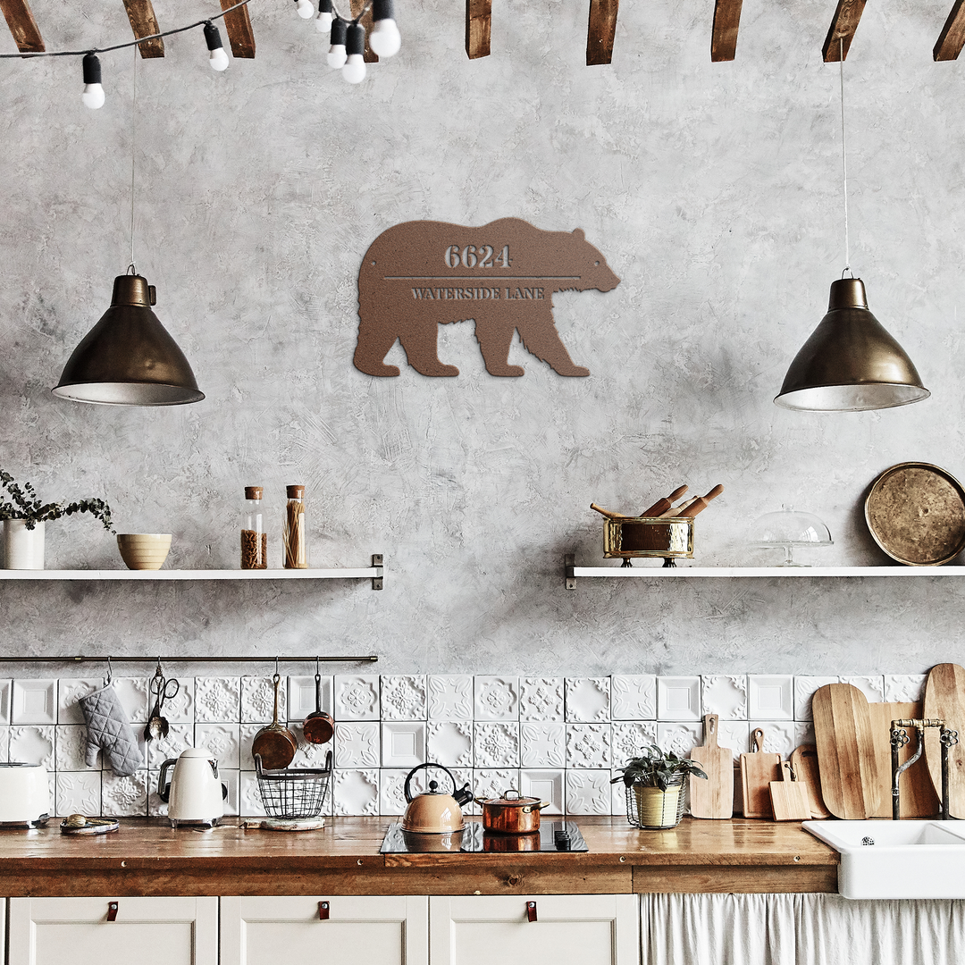 Die-Cut Metal Signs, Personalized Address Sign, Bear Image