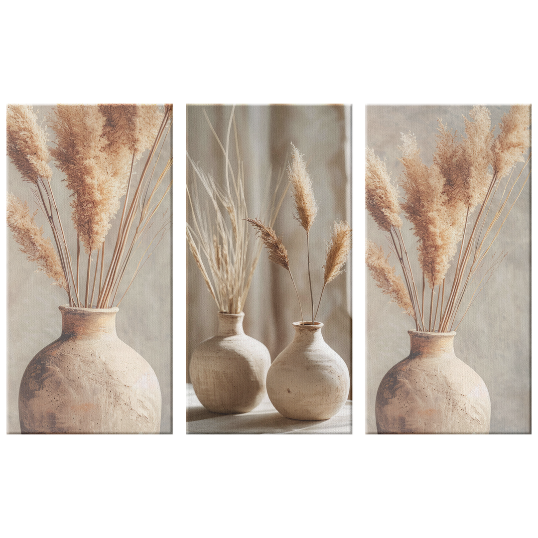 3 Piece Canvas grass in pottery vase boho stye Canvas AnywherePOD (3) 18" x 36"