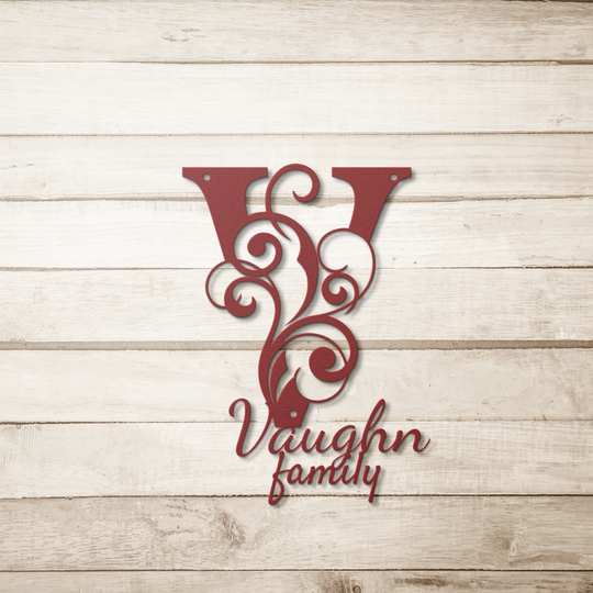 V monogram Personalized Metal Sign - Family Name Wall Art