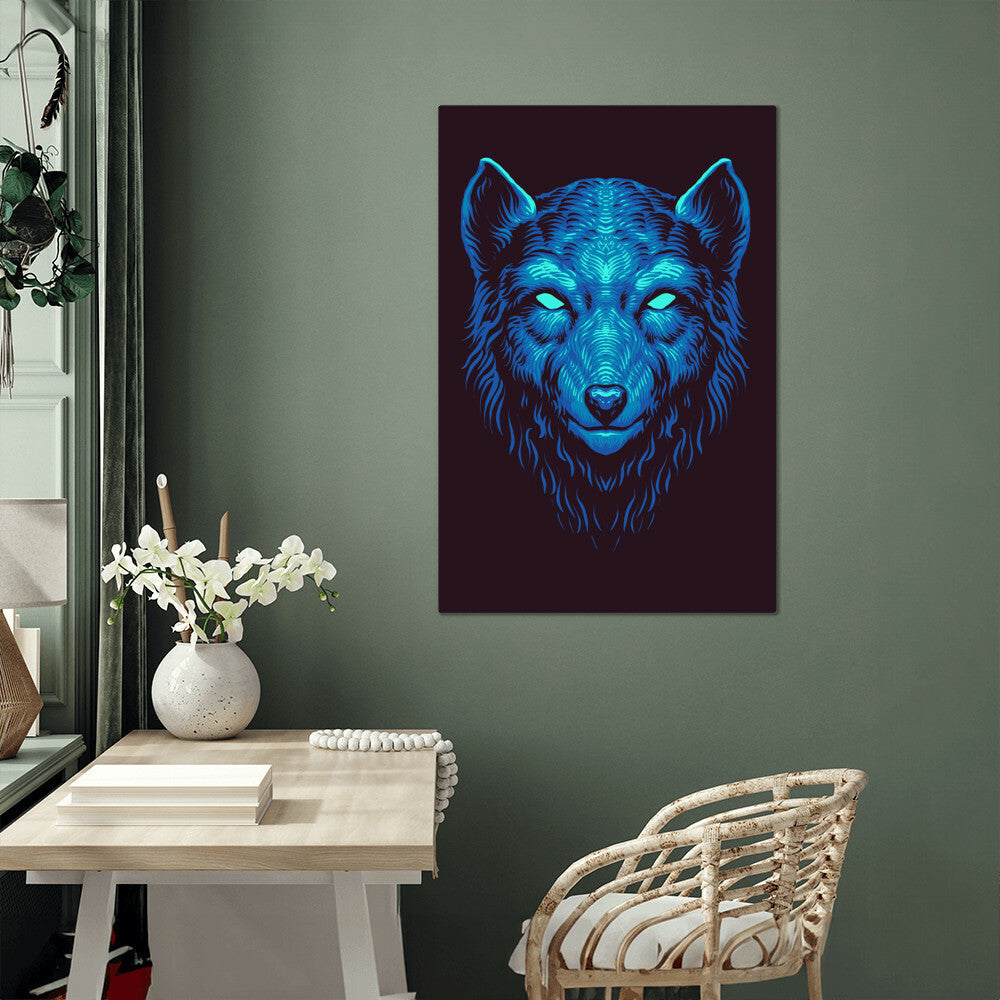 Blue Wolf Vector Style High Gloss Metal Art Print