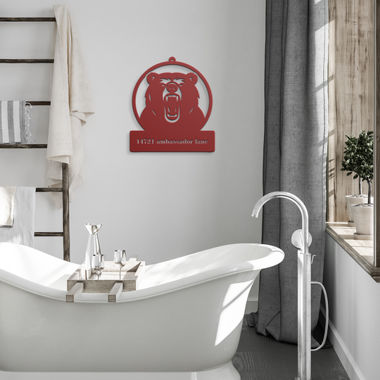 Bear Metal Sign Outdoor Decor - Custom House Nameplate