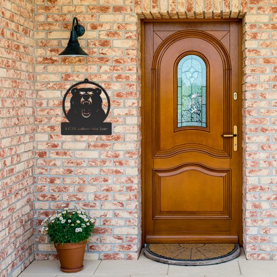 Bear Metal Sign Outdoor Decor - Custom House Nameplate