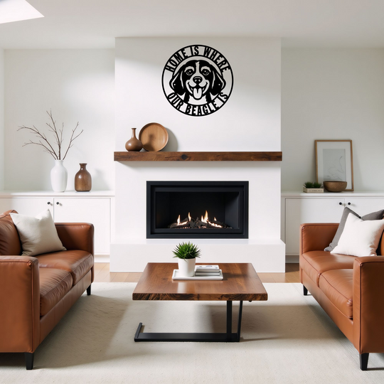 Beagle Dog Metal Sign, Home Is Where My Beagle Is Decor