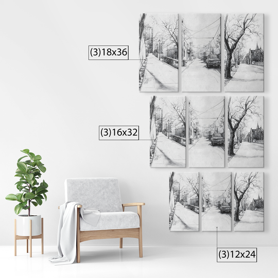 Charcoal Sketch style  Urban Canvas Art - 3 Piece Set