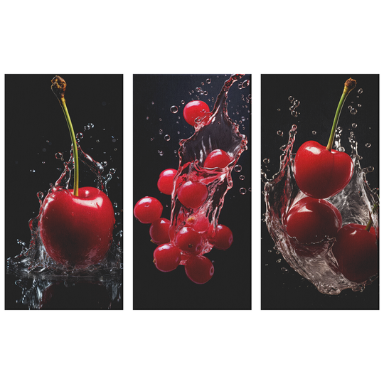 3 Piece Canvas cherries in water splash Canvas AnywherePOD