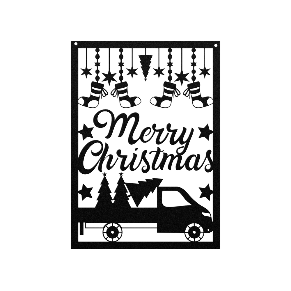 Merry Christmas Metal Wall Sign with Vintage Truck Design