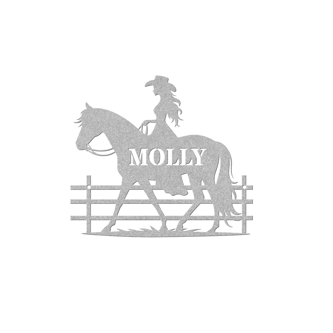 Horse metal wall art, custom text with cowgirl and horse image Wall Art AnywherePOD