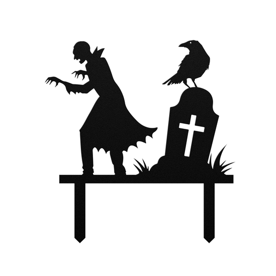 Halloween Zombie Graveyard Metal Sign with Raven Silhouette