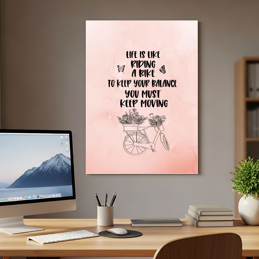 Motivational Bicycle Quote Pink Canvas Wall Art