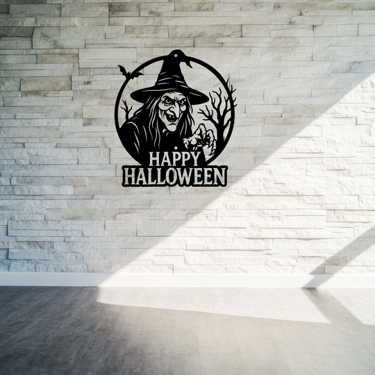 Happy Halloween Witch Metal Sign, Spooky Gothic Decor