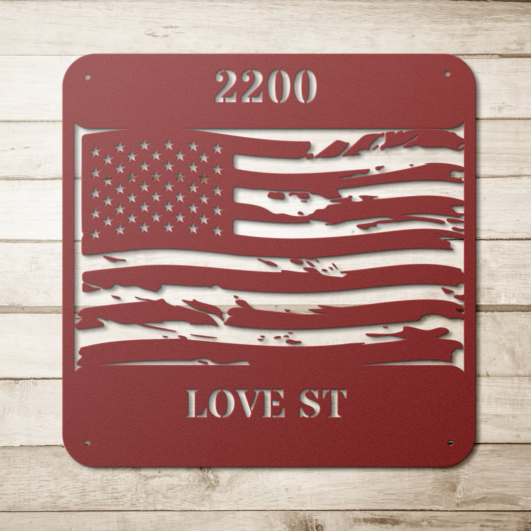 Die - Cut Metal Signs Custom address with tattered flag image - Tailored Wall ExpressionsWall Artapod - 3569081