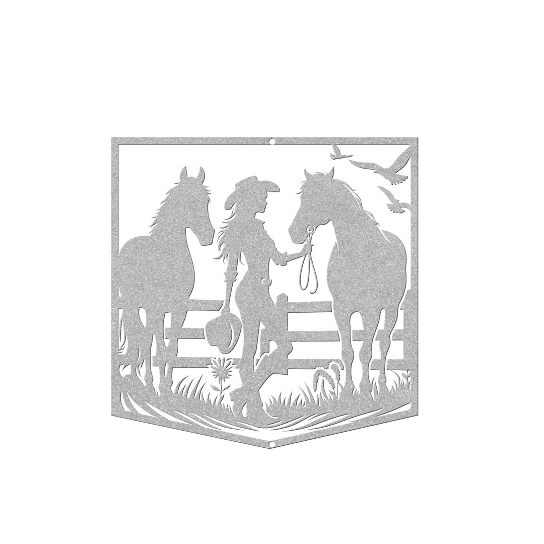 Die - Cut Metal Signs custom image of cowgirl with horses - Tailored Wall ExpressionsWall Artapod - 3336092