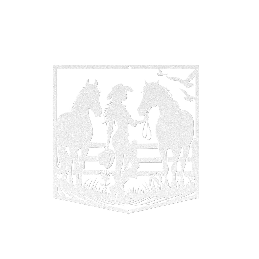 Die - Cut Metal Signs custom image of cowgirl with horses - Tailored Wall ExpressionsWall Artapod - 3336092