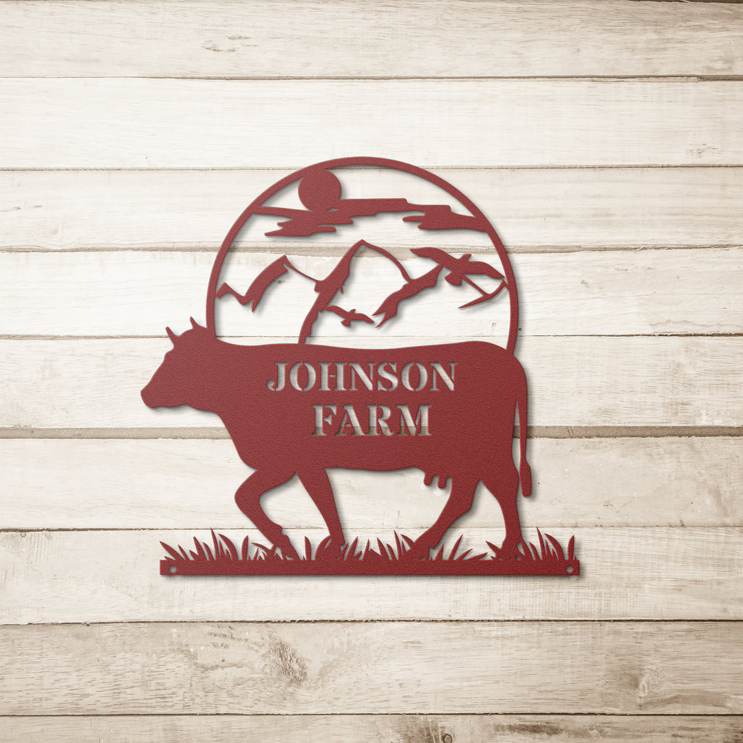 Personalized Die-Cut Metal Signs custom text with cow image Wall Art AnywherePOD Red 36 Inch