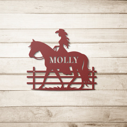 Die - Cut Metal Signs custom text with cowgirl and horse image - Tailored Wall ExpressionsWall Artapod - 3335377