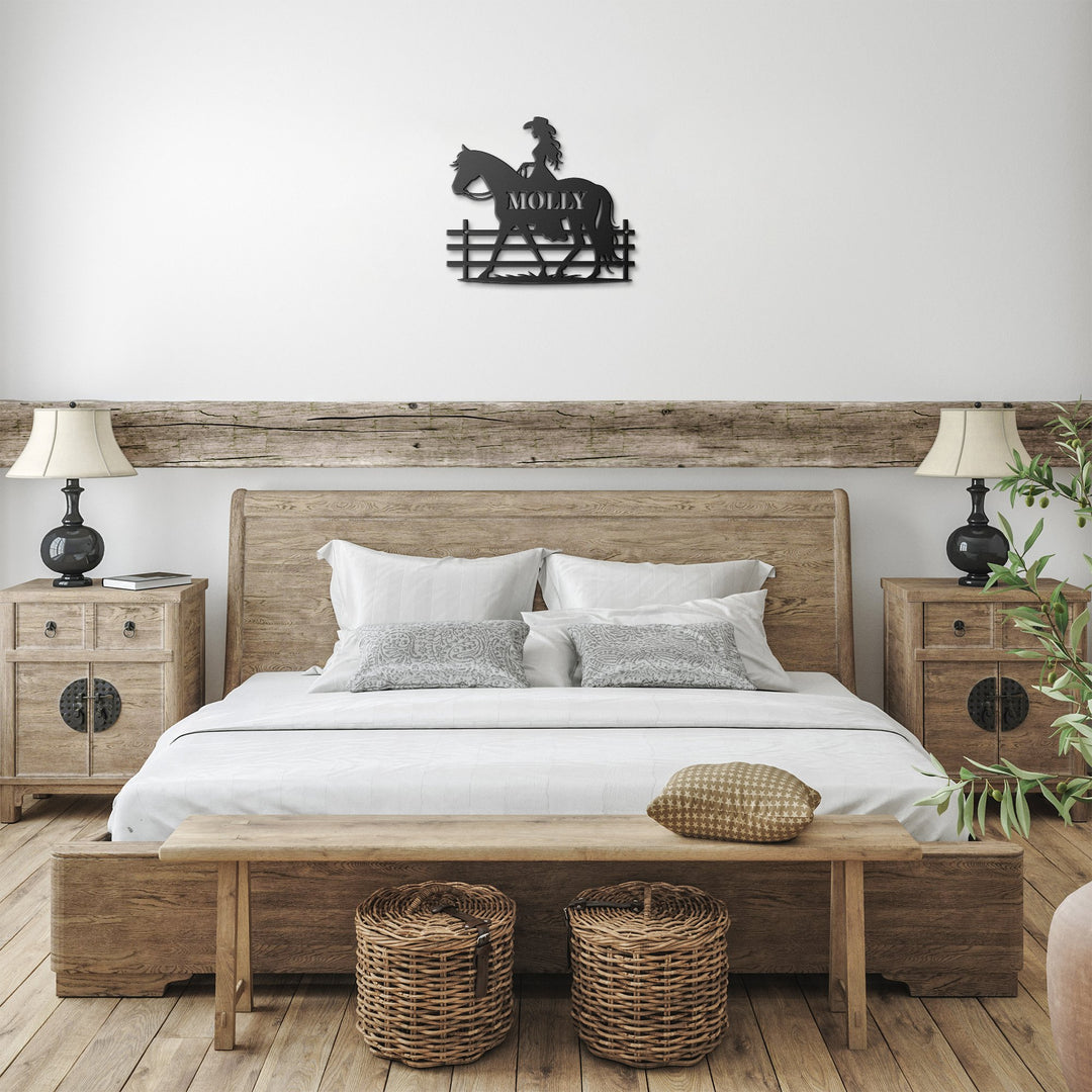 Die - Cut Metal Signs custom text with cowgirl and horse image - Tailored Wall ExpressionsWall Artapod - 3335377