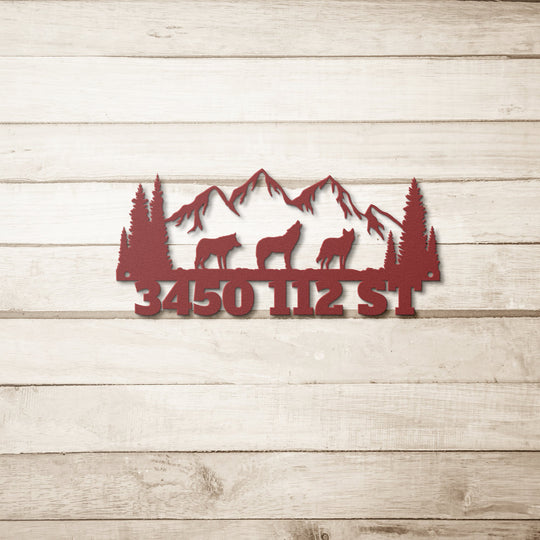 Die - Cut Metal Signs custom text with wolf and mountain image - Tailored Wall ExpressionsWall Artapod - 3336133