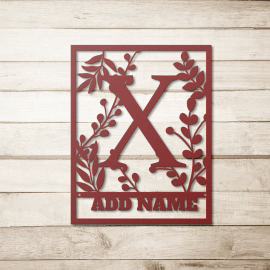 Personalized custom Die-Cut Metal Signs Floral monogram X Wall Art AnywherePOD Red 36 Inch