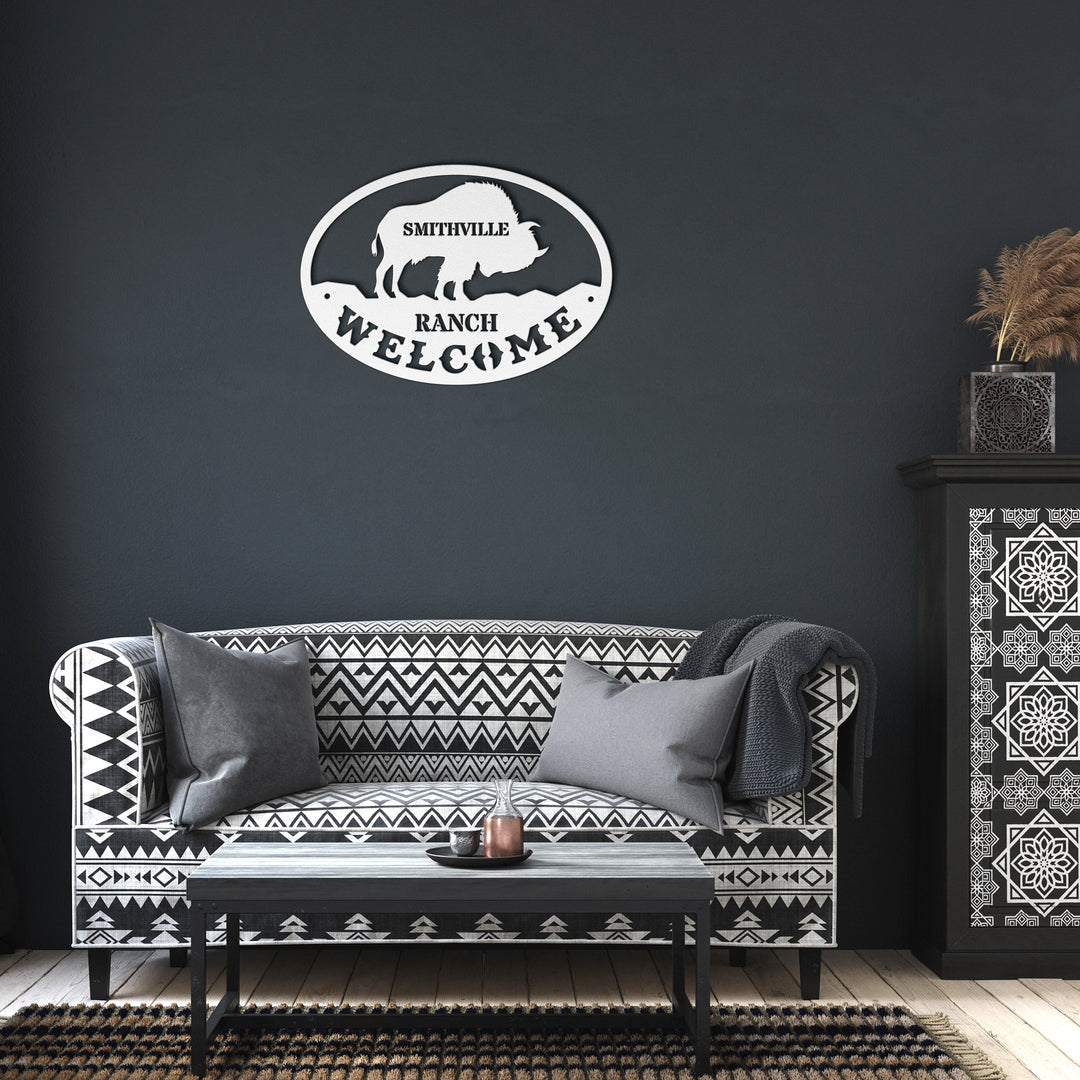 Die - Cut Metal Signs personalized welcome sign featuring a Bison - Tailored Wall Expressionsapod - 3573666