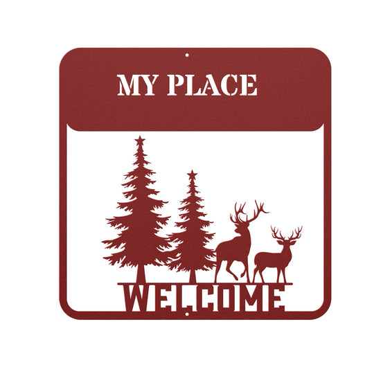 Die - Cut Metal Signs personalized Welcome sign featuring deer - Tailored Wall ExpressionsWall Artapod - 3522141