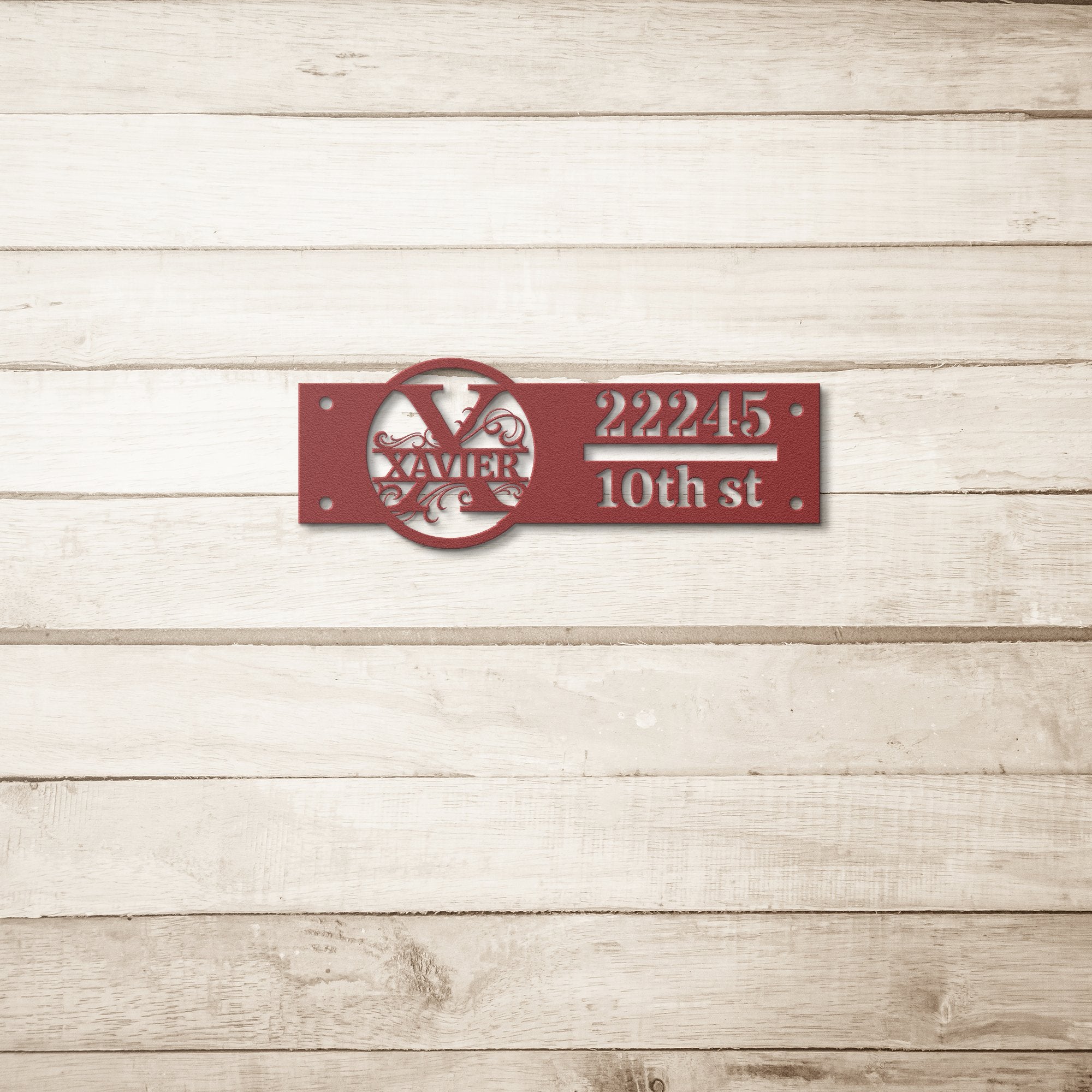 Custom Die-Cut Metal Signs personalized monogram X address Wall Art AnywherePOD Red 36 Inch