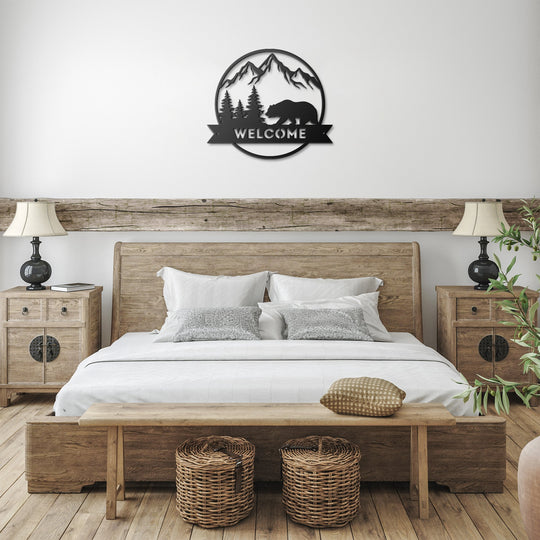 Die - Cut Metal Signs welcome sign with bear image - Tailored Wall ExpressionsWall Artapod - 3354240